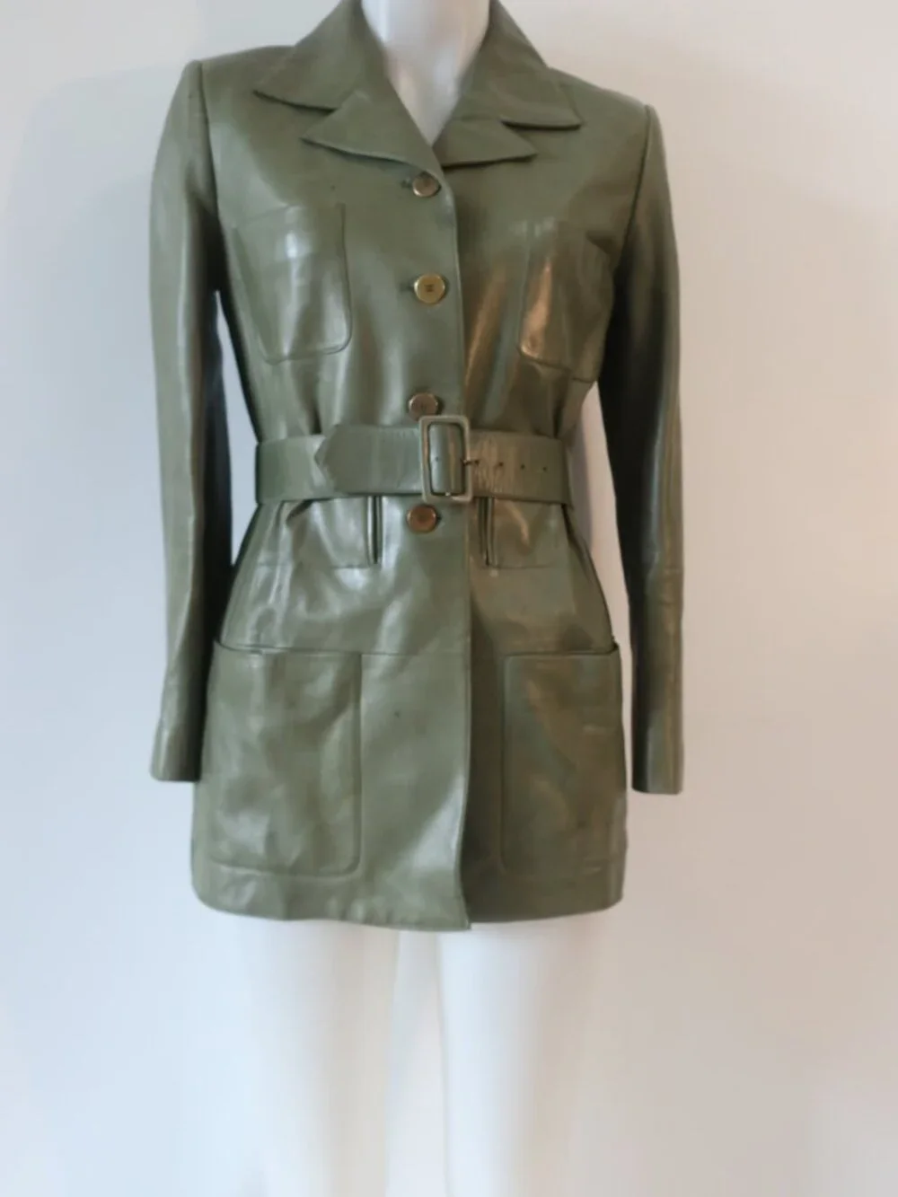 Womens Chanel Green Leather Belted Coat 36 EU/US 4 - Picture 8 of 16